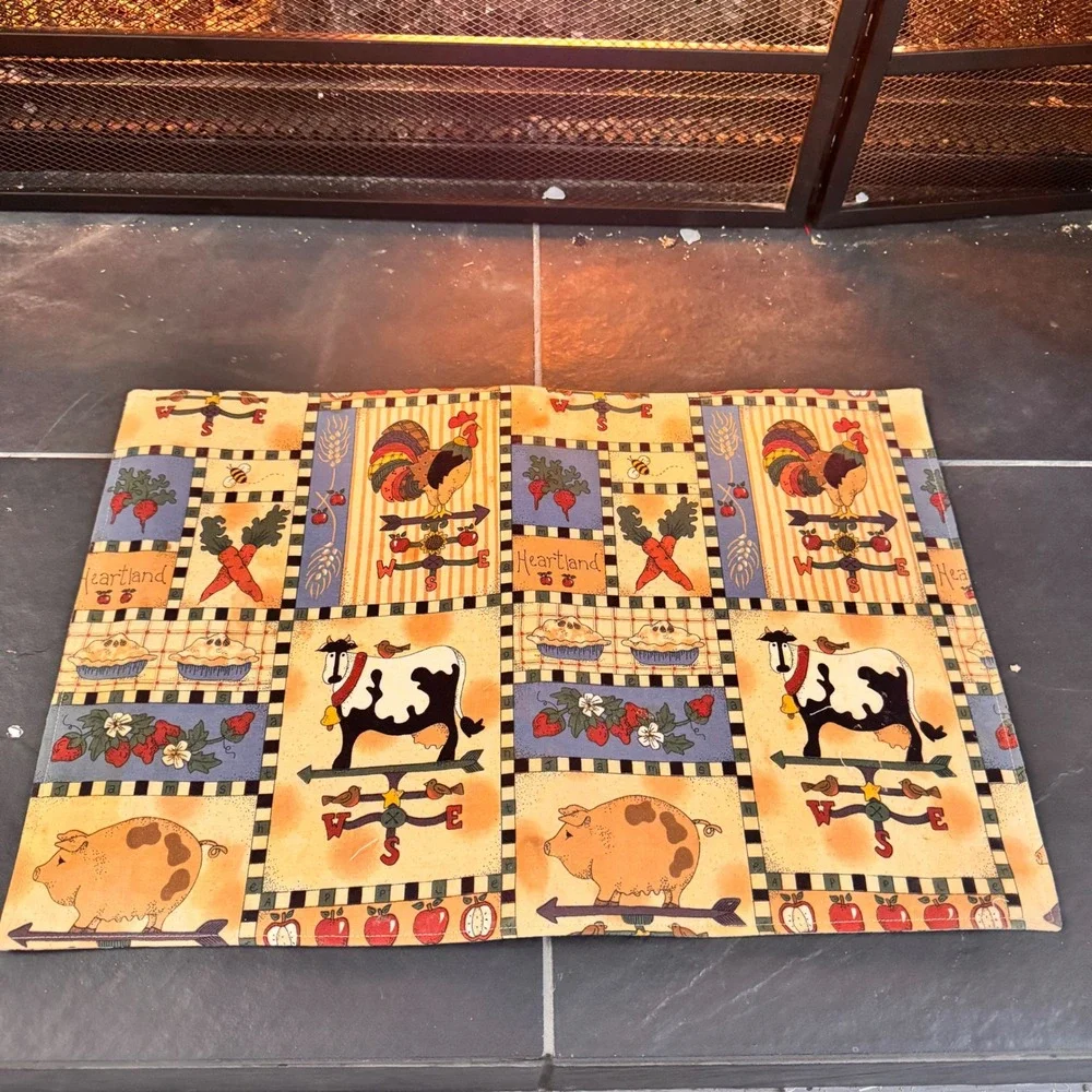 HANDCRAFTED Farmhouse Reversible Placemats Set of 4 Rooster Cow Country‎ Kitchen